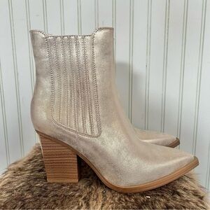 Mia Prairie Gold Brushed Chelsea Ankle  Boots New Stacked Heel